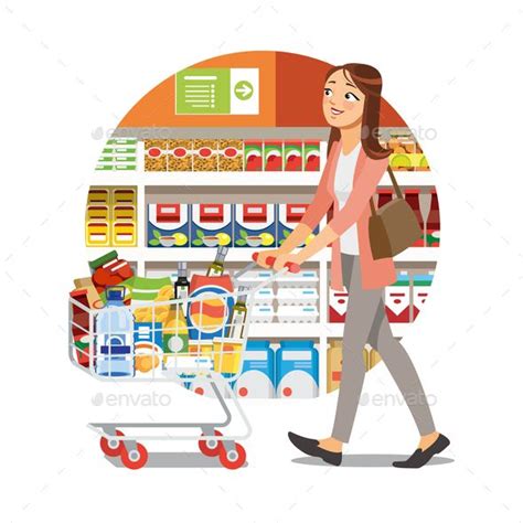 Woman Shopping in Grocery Shop Cartoon Vector Icon | Cartoons vector, Shop illustration, Cartoon