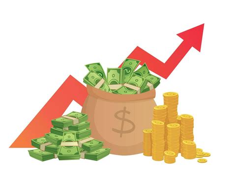 Cartoon savings value growth. Money profit increase, profitable investments chart with red graph ...