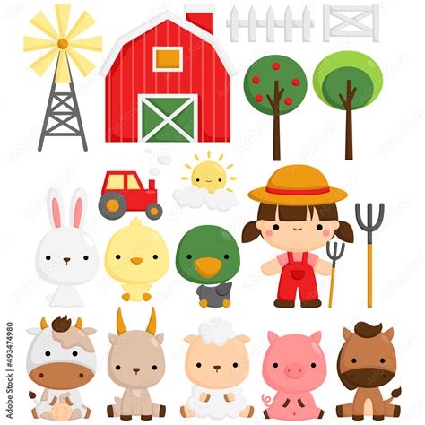 A Vector Set of Cute and Simple Farm Animals at Barn Stock Vector | Adobe Stock