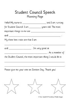 Student / Pupil Council Speech Planning Page by Marvellous Middle Stages