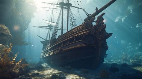 Premium AI Image | pirate ship sunk under water