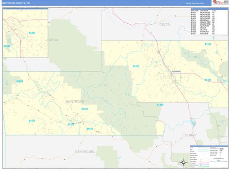 Montrose County, CO Zip Code Wall Map Basic Style by MarketMAPS - MapSales