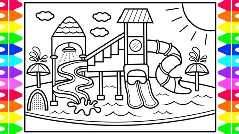 How to Draw a Playground Water Park for Kids ☀️🌈💦 Playground Drawing and Coloring Pages for Kids ...