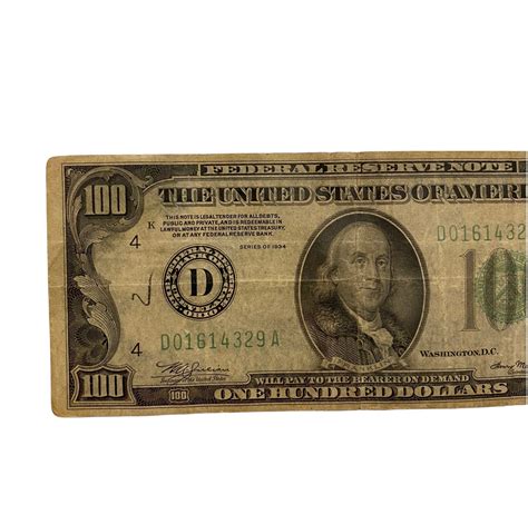 1934 D One Hundred Dollar Bill Antique 100 Dollar Bill Federal Reserve Note - Etsy