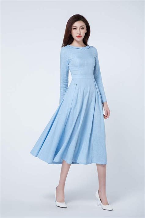 light blue dress, spring dress, pleated dress, midi dress, pleated ...