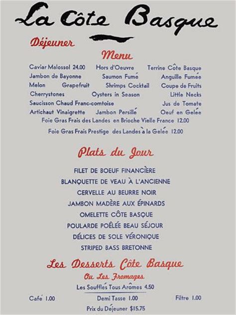 La Cote Basque 1972 menu | Vintage menu, Fine dining menu, Menu restaurant