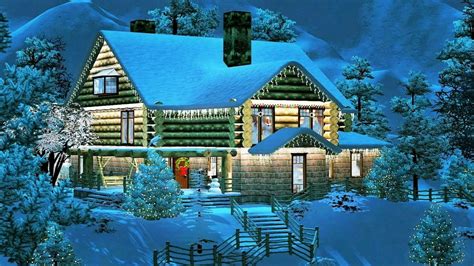 Download Light Tree Snow Winter Decoration Cabin House Holiday Christmas HD Wallpaper