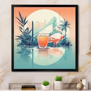 Designart "Orange Green Flamingo With A Drink" Animals Flamingo Framed ...