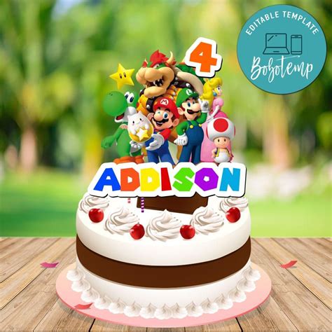 Super Mario Birthday Cake Topper Template Printable DIY | Createpartylabels