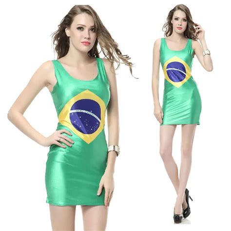 2015 Summer Women Dress Brazil Flag Dress For Women Girl Lady Dresses ...