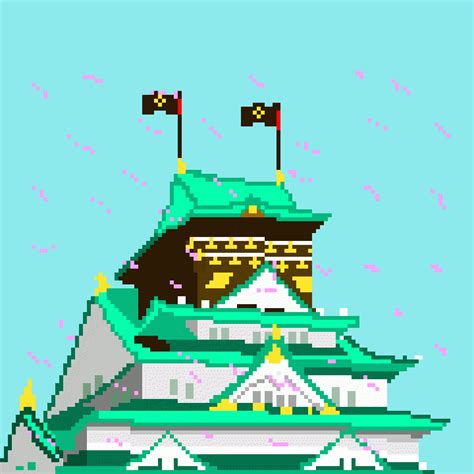 [OC] [NEWBIE] [CC] Osaka Castle flying Ikko Ikki flag : r/PixelArt