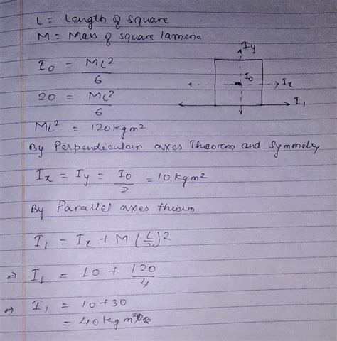 The moment of inertia of a square lamina about the perpendicular axis through its centre of mass ...