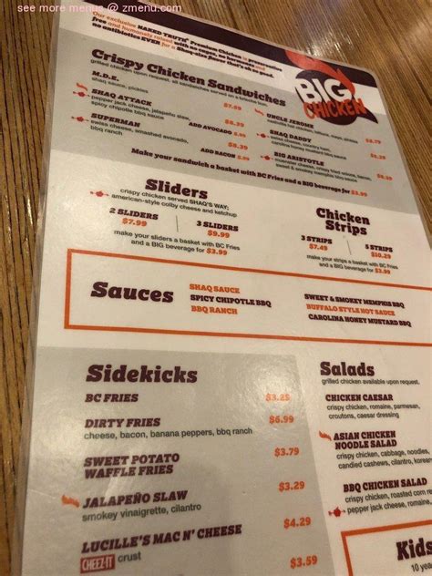 Menu at Big Chicken restaurant, Las Vegas