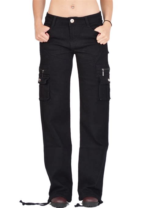 New Womens Ladies Black Wide Loose Combat Trousers Cargo Jeans ...