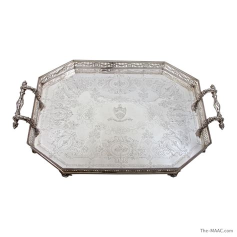 Antique Victorian Sterling Silver Hand Engraved Tray with Pierced ...