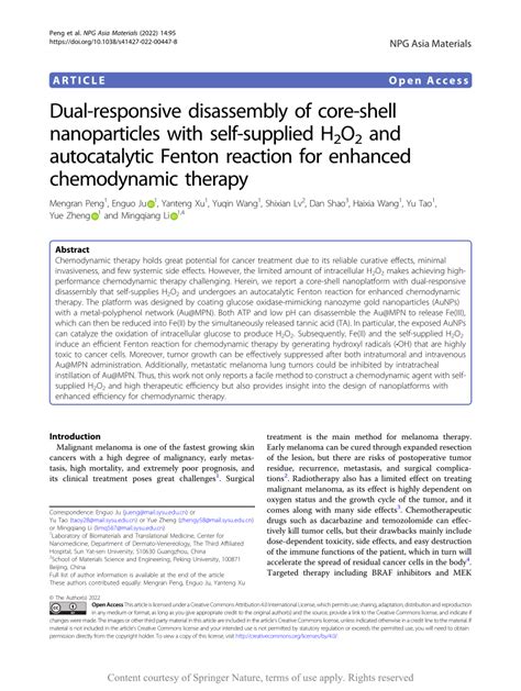 (PDF) Dual-responsive disassembly of core-shell nanoparticles with self-supplied H2O2 and ...