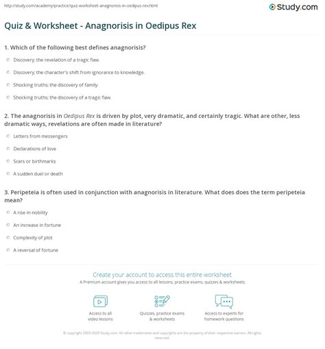 Quiz & Worksheet - Anagnorisis in Oedipus Rex | Study.com