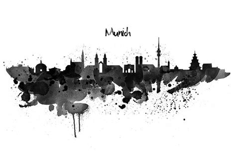 Munich Black and White Skyline Silhouette Painting by Marian Voicu ...