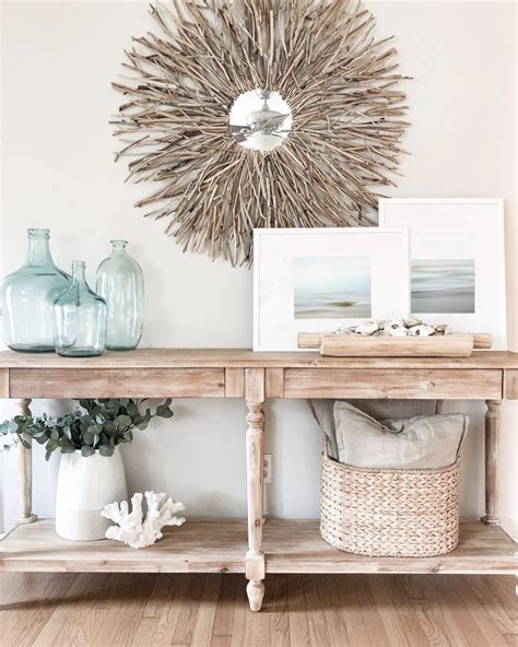 Leaning Art on a Coastal Console Table - Jennifer Squires Productions | Beach house interior ...