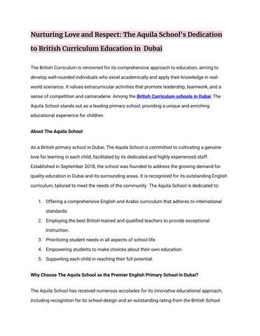 Nurturing Love and Respect: The Aquila School's Dedication to British Curriculum Education in ...