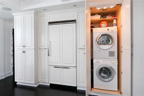 Kitchen With Hidden Laundry Room | Stackable washer and dryer, Stackable washer, Laundry room design