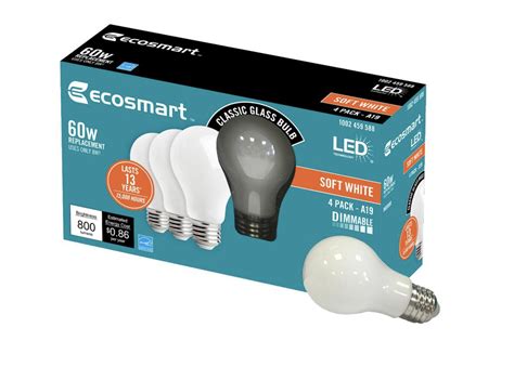 EcoSmart 60-Watt A19 Dimmable Frosted Filament LED Light Bulb Soft White 4-Pack - Light Bulbs