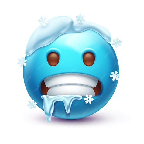 Premium Vector | Cold emoji. freezing emoticon, icy blue face with gritted teeth, icicles and ...