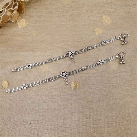 Buy Antique Silver Fashion Anklets 449VA8263 Online from Vaibhav Jewellers