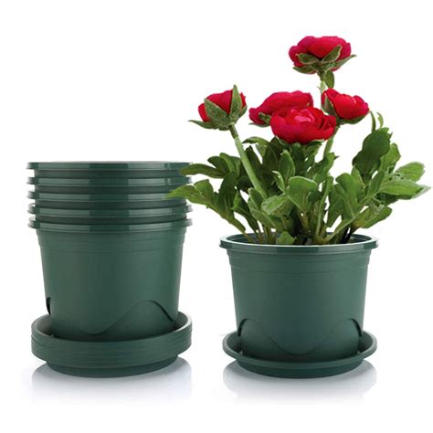 Livelyhom Plant Pots with Saucers - 1.2 Gallon 8.5 Inch Plastic Dark ...