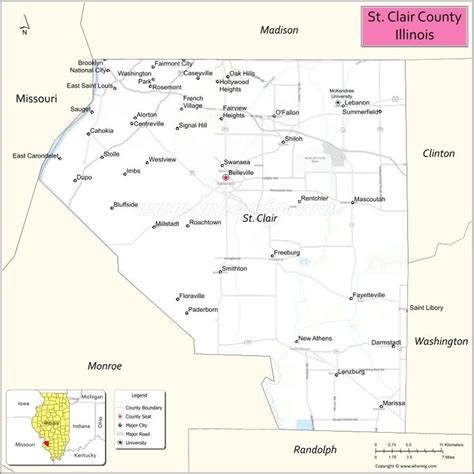 Map of St Clair County, Illinois - Cities, Population, Highways