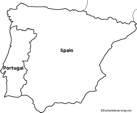 Outline Map: Spain and Portugal - EnchantedLearning.com | Map of spain, Map, Iberian peninsula map