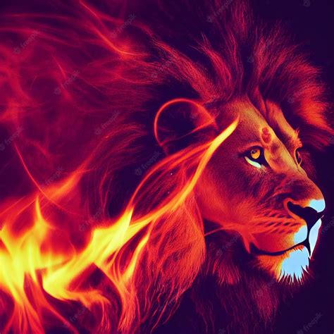 Premium Photo | Lion with mane made of fire creative illustration