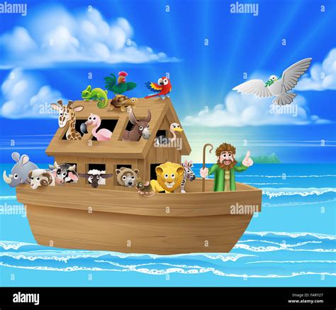 Cartoon childrens illustration of the Christian Bible story of Noah and ...