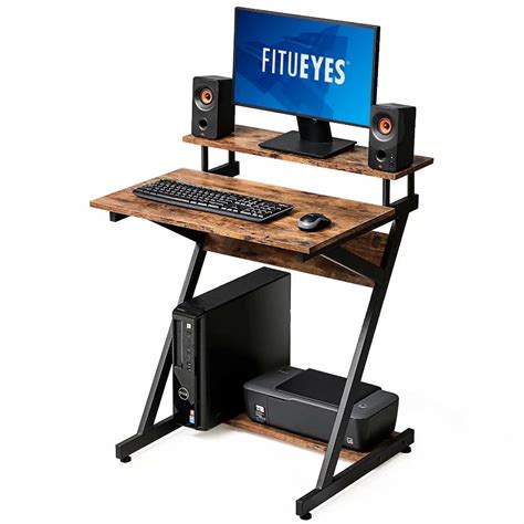 FITUEYES Computer Mobile Workstation Desk Table with Monitor Shelf Study Writing Desk for Small ...