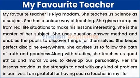 Essay on My Favourite Teacher | 100, 120, 150, 200, 250 Words | Teacher favorite things, My ...