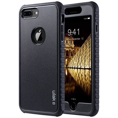 iPhone 8 Plus Case, ULAK Stylish Black Slim Fit Heavy Duty Shockproof Flexible TPU Bumper ...