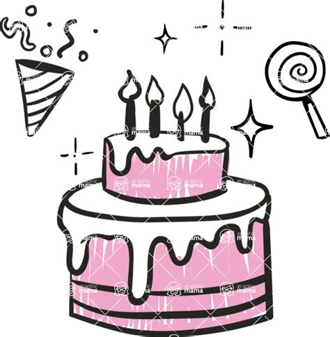 80+ Cute Doodles Bundle / Cute Birthday Cake Doodle | GraphicMama