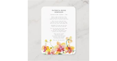 Orchids Photo Sympathy Funeral Memorial Card | Zazzle