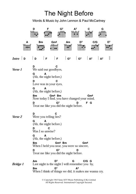 The Night Before by The Beatles - Guitar Chords/Lyrics - Guitar Instructor