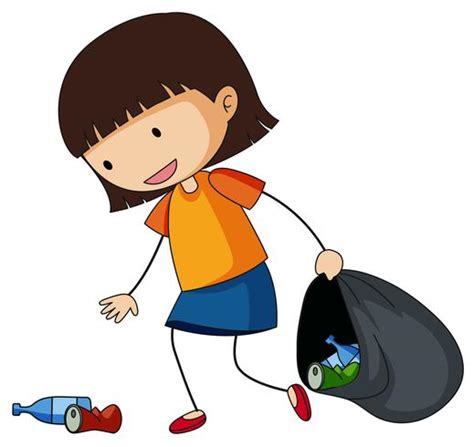 Little girl picking up trash 362698 Vector Art at Vecteezy