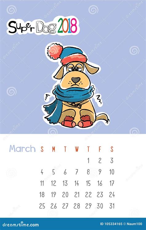 Calendar 2018 with Cute Funny Dog Stock Vector - Illustration of design, doggy: 105334165