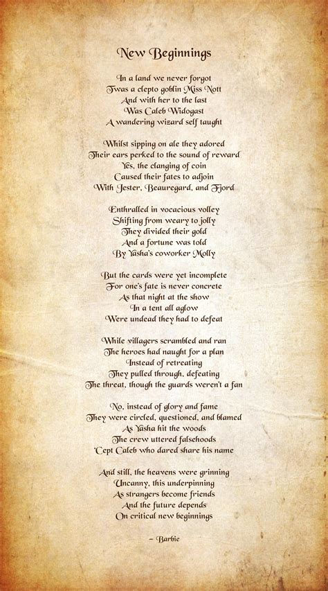 [Spoilers C2E1] New Beginnings (poem) : r/criticalrole