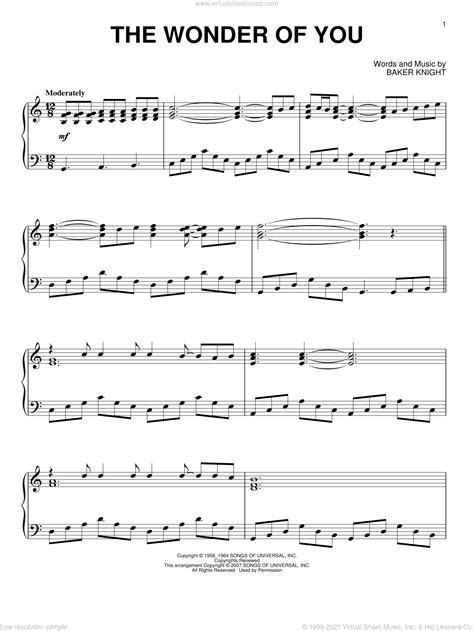 Presley - The Wonder Of You sheet music for piano solo [PDF]