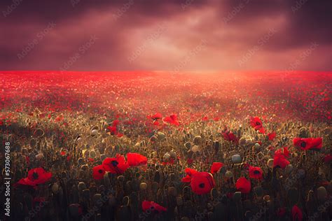 Remembrance Day, poppy field created with generative AI technology ...