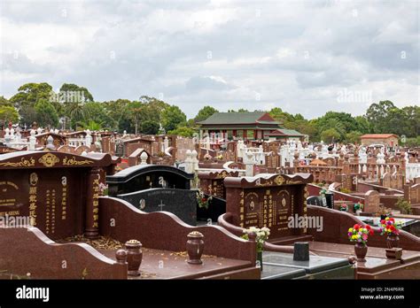 Chinese graves and headstones at Rookwood cemetery, Australia's largest and oldest cemetery ...