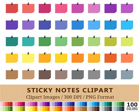 100 Sticky Note Clipart, Reminder Clip Art, Rainbow Colors, Office Memo Planner Stickers ...