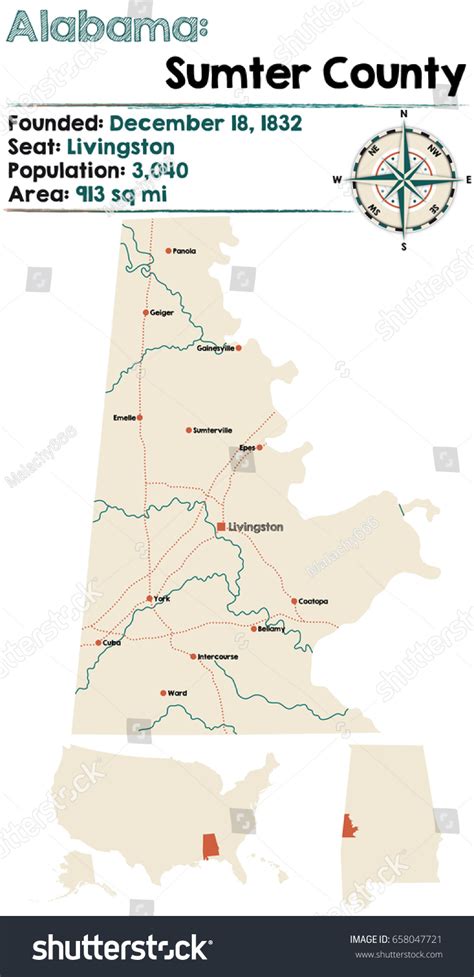 Large Detailed Map Sumter County Alabama Stock Vector (Royalty Free) 658047721 | Shutterstock