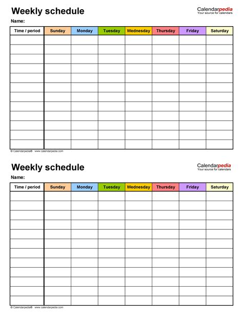 Free Weekly Schedules for Word - 18 Templates