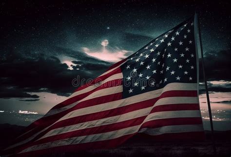 USA Flag Flying at Night. AI Generated Stock Image - Image of ...