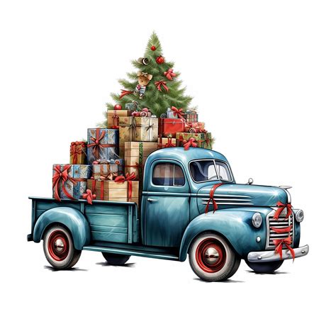 Vintage Truck Christmas Digital Design Retro Holiday Illustration PNG ...